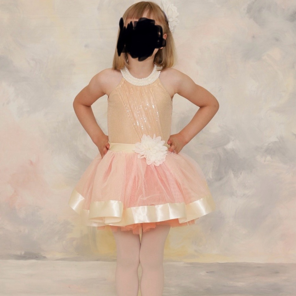 Pink Ballet Dress / Costume with Flower Hair Clip, Garment bag size 4/5